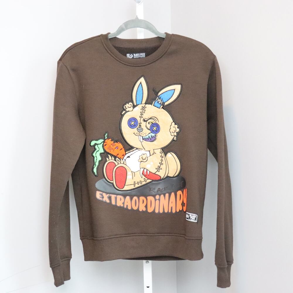Black‎ Pike Bunny Extraordinary Appliqued Sweatshirt Size S